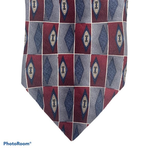 Hill Archer Gray Red Patterned All Silk Neck Tie - Picture 1 of 4